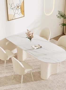 意式圆半岩53331板岛台餐桌一体家型用轻奢饭桌小户代现简约餐桌