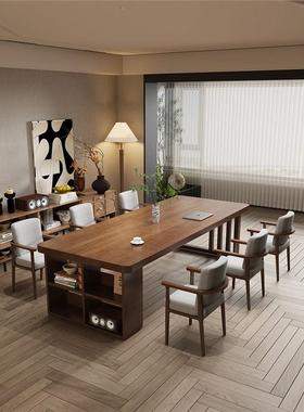 木大板书桌去书客厅化大长法餐书柜一桌体胡桃色办公实桌EMB工作