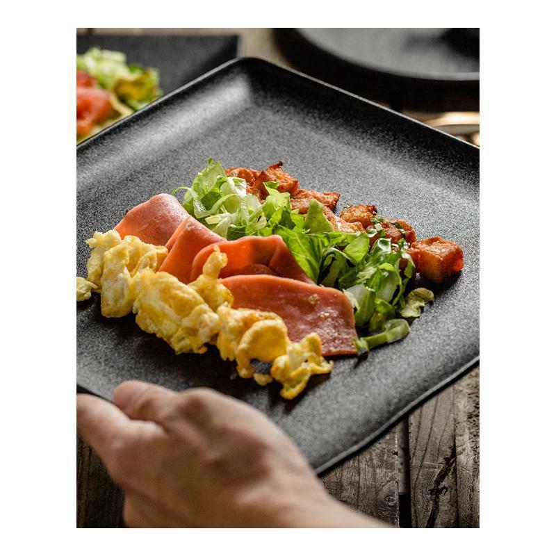 牛排餐盘西LRR餐盘子陶瓷方式家用早黑色创意日西式餐圆盘盘牛扒