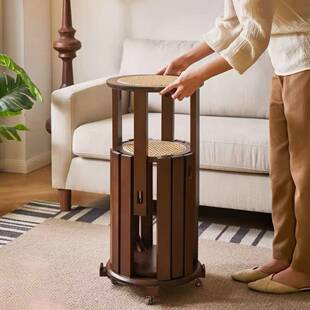 叠叠乐藤编圆凳中古风实木人备客用四合一收餐凳客厅叠叠乐藤纳可