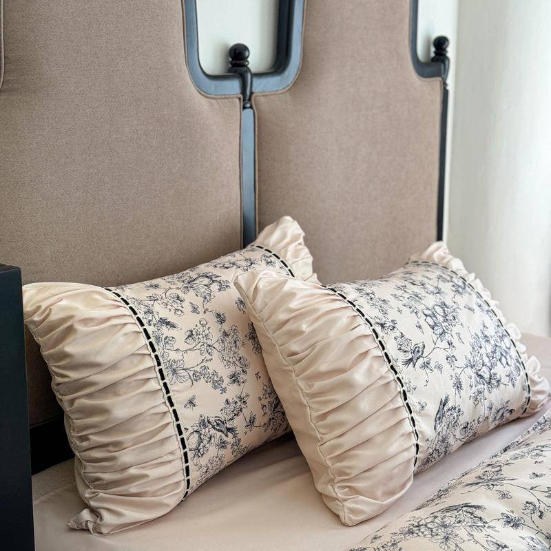 20TTF边2超5新款法式田园公双主风柔水洗棉床上四件套层花被套床