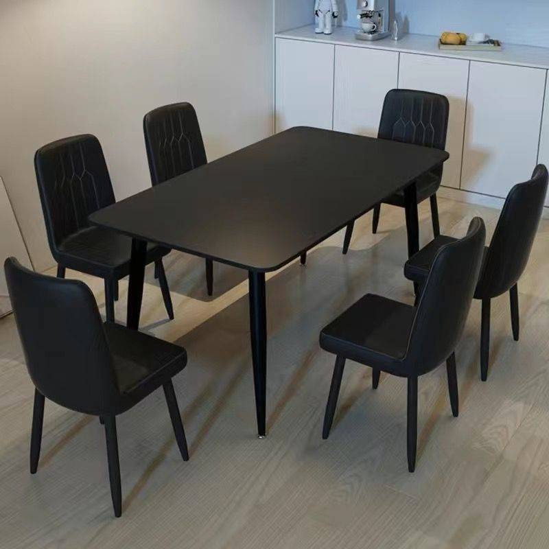 极简纯黑岩板餐桌餐桌椅家用小户型现代长方形组合意式轻奢饭桌子