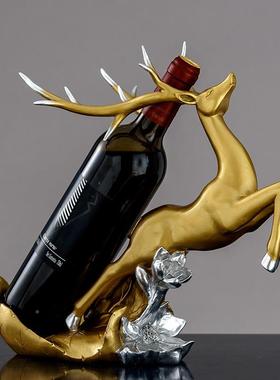 美式麋鹿酒架酒柜装饰品摆件QJ2514欧酒式客厅关餐物厅红玄置架摆