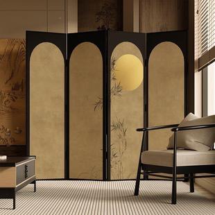 中屏风折可移动客厅玄OVE关茶室卧室床头新折屏竹叠子月式亮