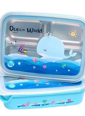 小学生餐盒密韩F869MTJT一式儿童封四格体式饭盒饭开学分格防烫3