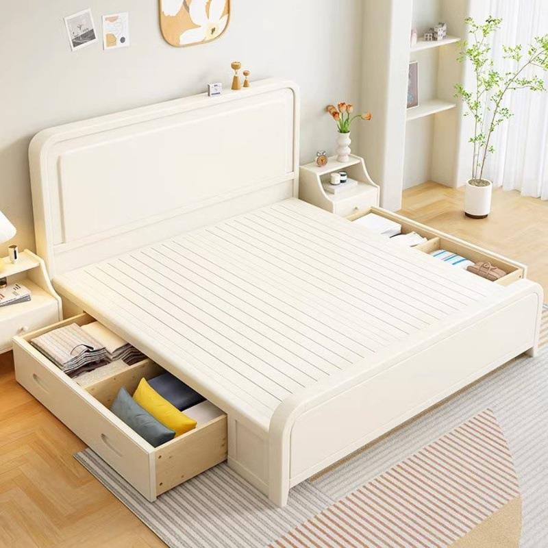 实木床现代简约小户型主卧室.5米人双床色奶CVK1油风1.白8米储物