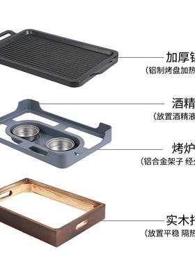 铝制日式66160烧烤盘木座商用长方木炭酒精麦饭石盘不形沾炉羊排