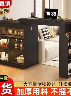 台隔断柜客厅抽拉式吧沙发吧台复黑色收纳柜旁餐边柜带古餐GPF桌