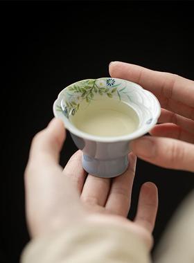 61K3暮山紫色手绘菊花高足盖碗盘壶瓷仿陶宋泡茶碗茶点承F768TT6T