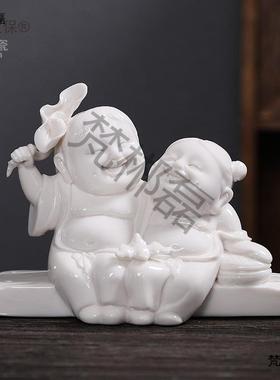 陶瓷车载小合瓷摆和公仔家居麦太保工艺件品玄关摆饰娃娃童子礼麦