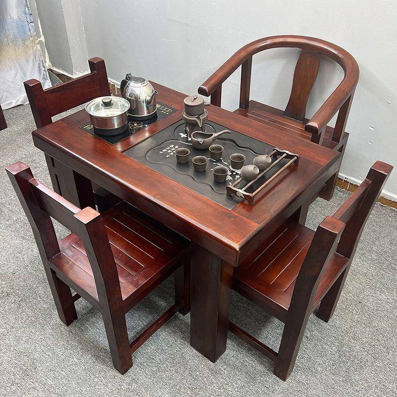 老茶船木台小茶桌椅阳组SKX合纯实木办室新中式几茶台家用喝茶公