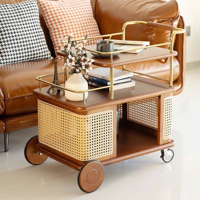 家用实木推车中古风小推车实木边几小茶几沙发移动收纳推车置物架