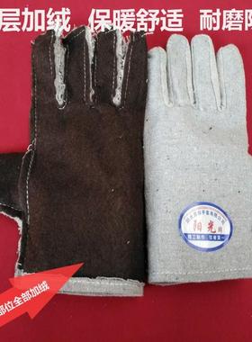 30598冬季保暖绒双层帆布电焊双工手套耐加厚防磨油劳保加厂