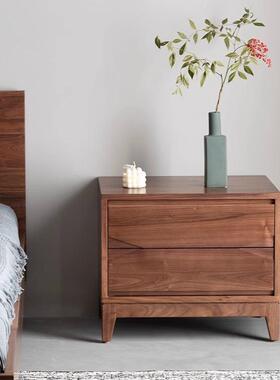 型木床柜北美黑胡头桃实41158原木卧室储物柜日式小户床边收纳柜