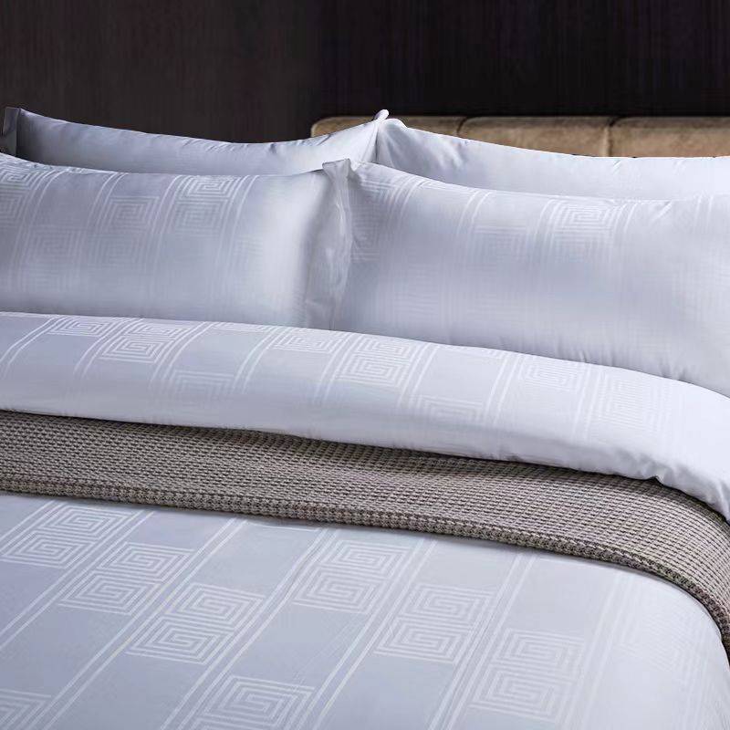 60支纯棉大提花宾馆床上用品民宿白色床单被套四件套双人床