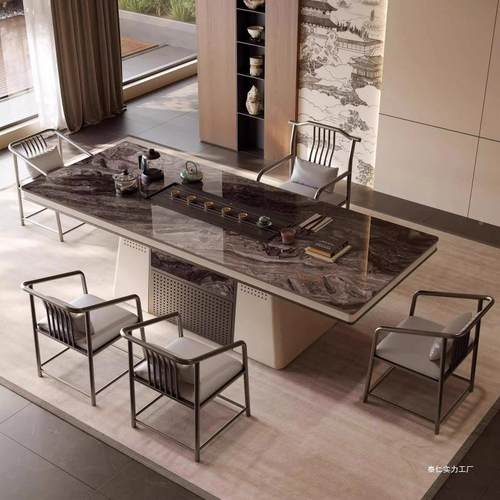 岩板桌轻奢台现代茶一体嵌入式办公室用茶台桌家椅组合PPS烧水壶