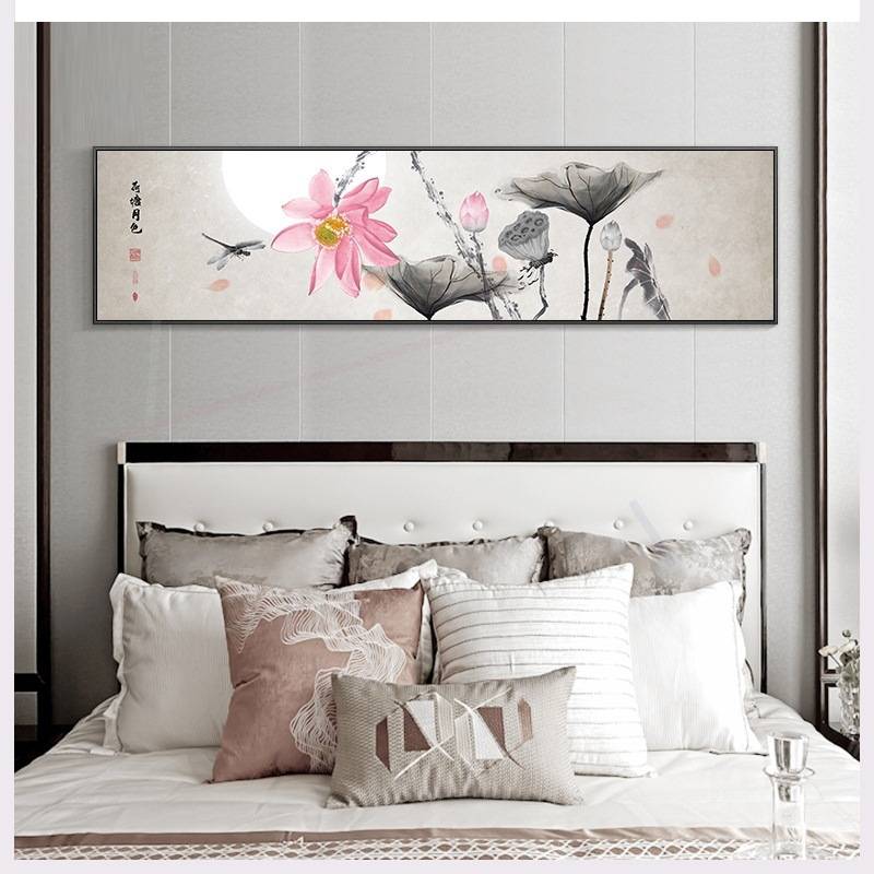 新中式挂画工笔花鸟国画横幅长条壁画酒店卧室装饰画中国风禅意画图片