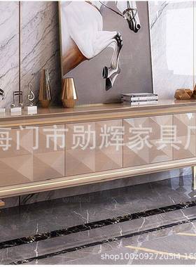 美式轻奢实20735木茶几现代形别墅样间客板厅正方形菱茶几电柜组