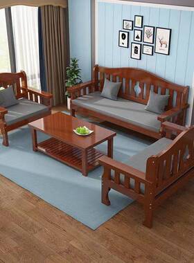 小户型客240312厅简约新中式三人位木质实沙发靠长新椅出品背木沙