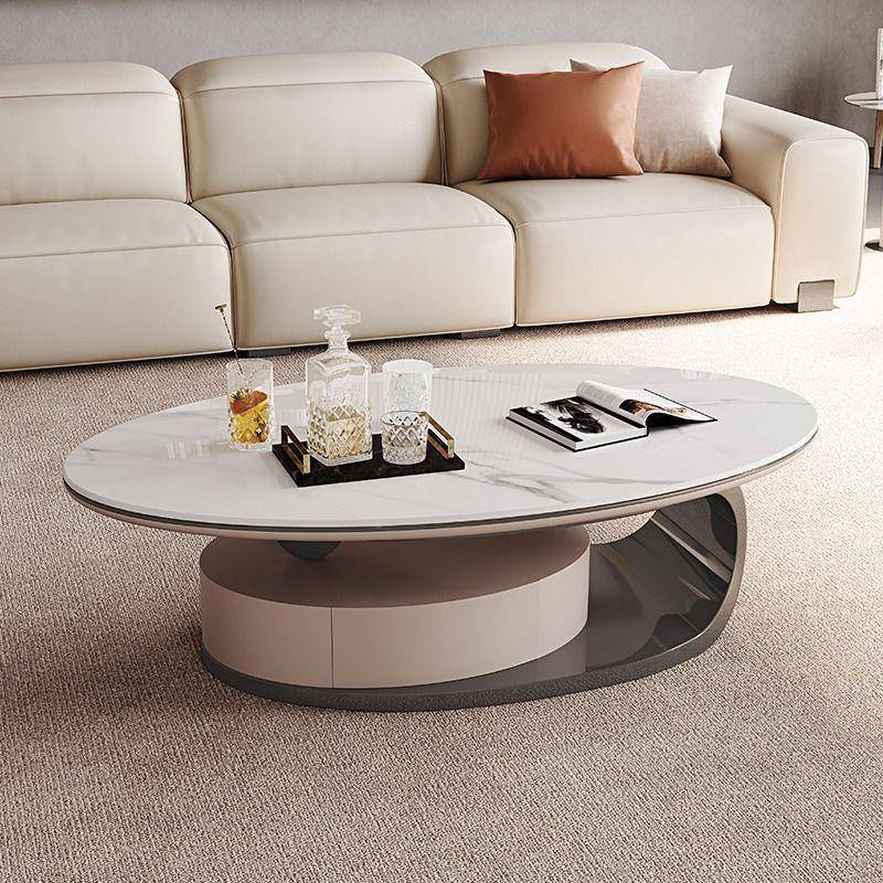 茶几现BFR代简约简家用意式客极厅组板合椭圆茶形小户型新款几岩