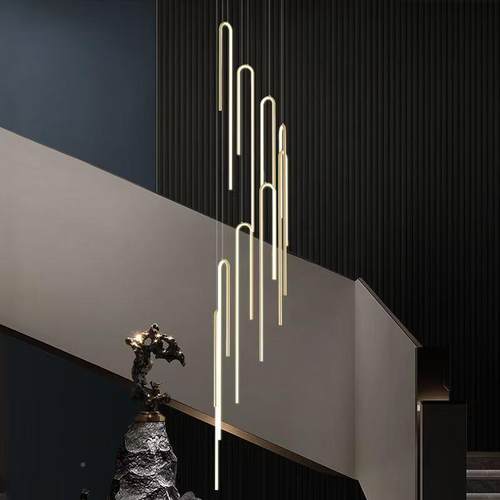 转复式10493楼梯长吊灯创意个别性U形设计师灯旋饰极简墅厅中空客