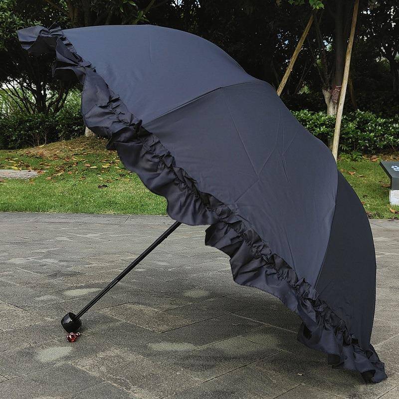 白色三折太阳米伞叶边蕾丝防荷晒遮阳雨伞纯色小清新晴HJX洋伞无