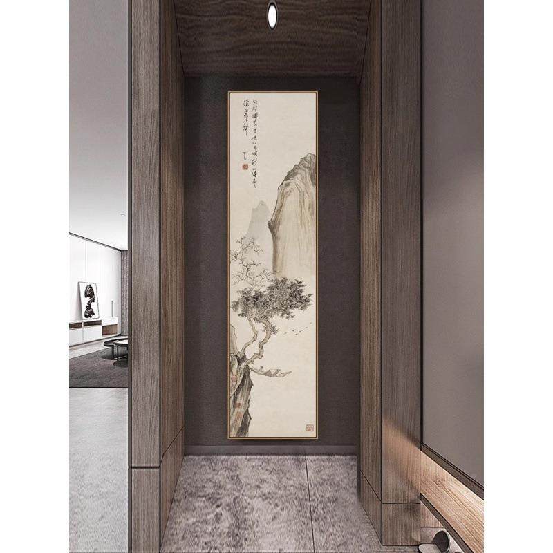新中式水画玄关竖版长条国画装客厅过挂画书房NML山茶室饰画道古