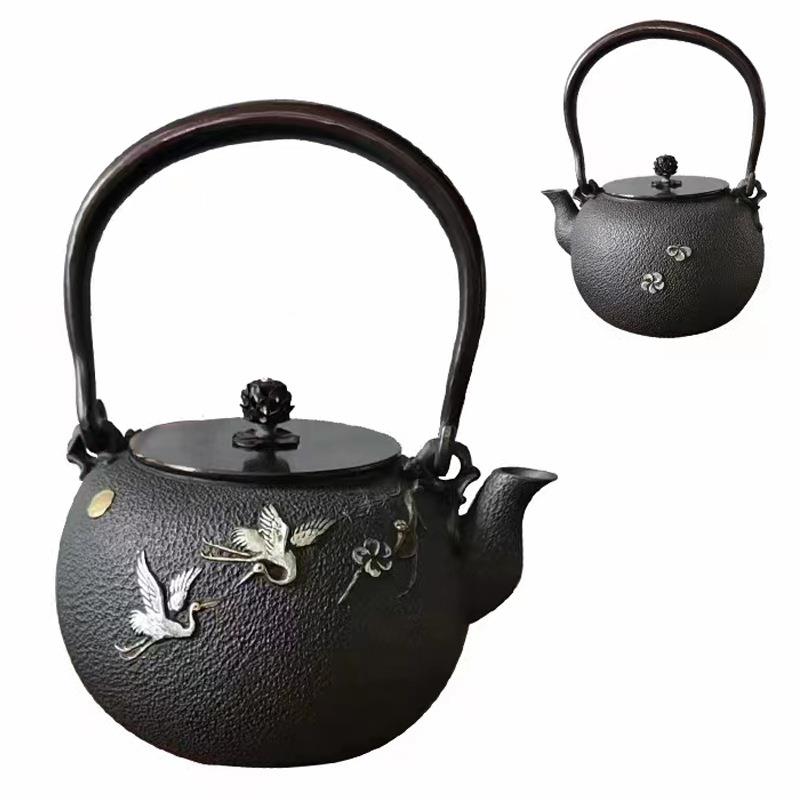 典工堂铁鹤壶原铁栖无涂层鎏金-梅姿铸铁壶茶壶烧铜水壶家用茶具