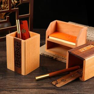 实木轻奢桃木式简胡约桶摆件创意木质实笔筒木笔送中老师刻字印lo