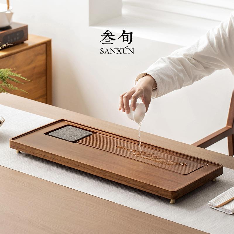 叁ZDM旬创意重竹茶盘家用排式小型干泡台托办公茶室高端水石茶海