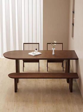 法式复实木餐桌椅TIL半圆弧形家色用小古户型饭桌靠墙黑古中餐桌