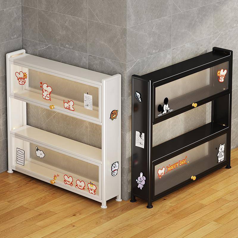 厨房餐边柜置带门物架翻盖式HJB奶油风烤炉箱小家电功多能微波收