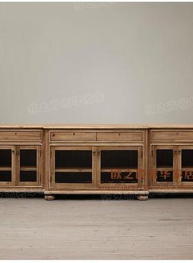 MDHV-254H出口原单R美式乡油村蜡实木电视柜欧式复古做旧木地柜视