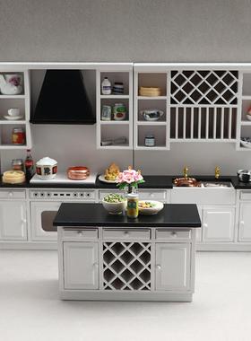 1:12娃娃屋dlohouse迷你家具AB-28现代l房微场景白色厨房厨柜子三