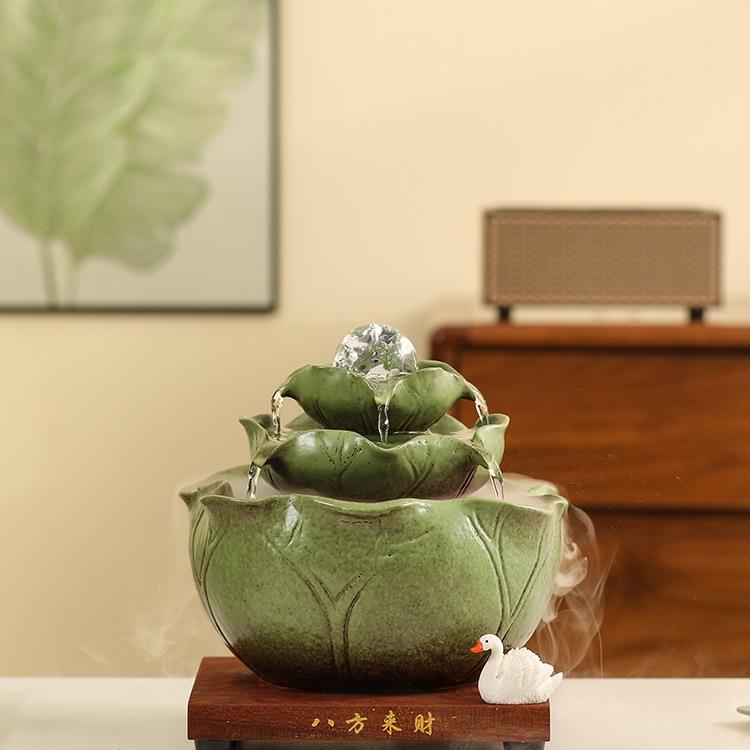 八方来财荷叶风水球流水喷泉摆件循环水办公桌客厅茶几招财装饰品