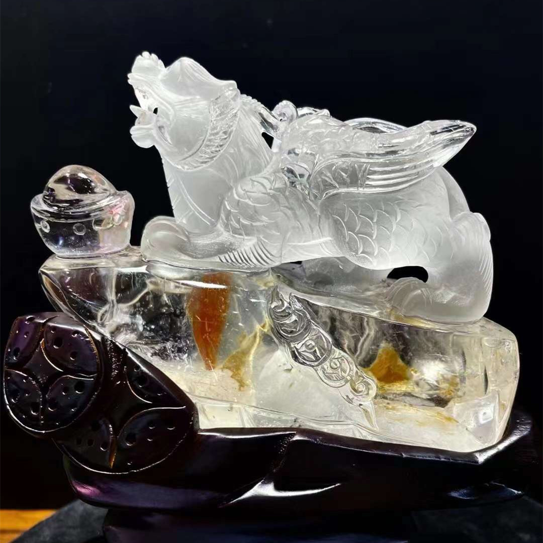 天然白水晶雕刻立体貔貅摆件白水晶紫晶原石摆件