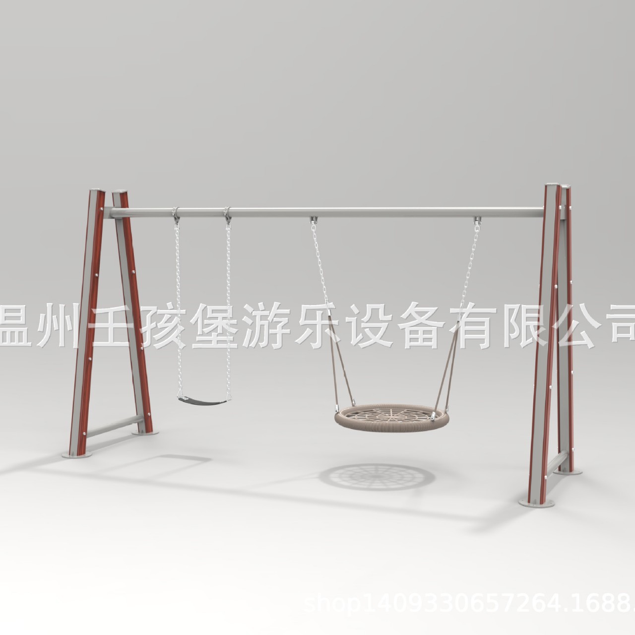 户外儿童公园塑木铝合金秋千 室外双人网兜秋千 小区景区鸟窝绳网