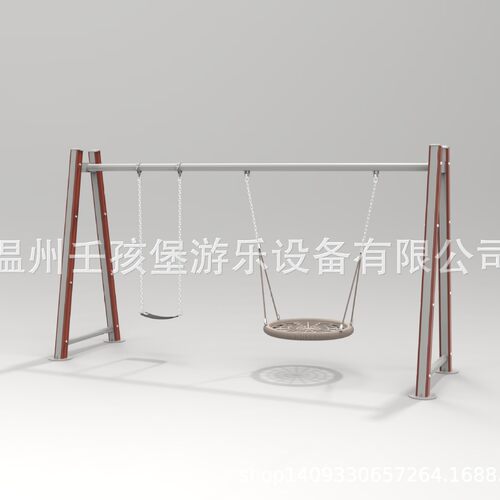 户外儿童公园塑木铝合金秋千 室外双人网兜秋千 小区景区鸟窝绳网