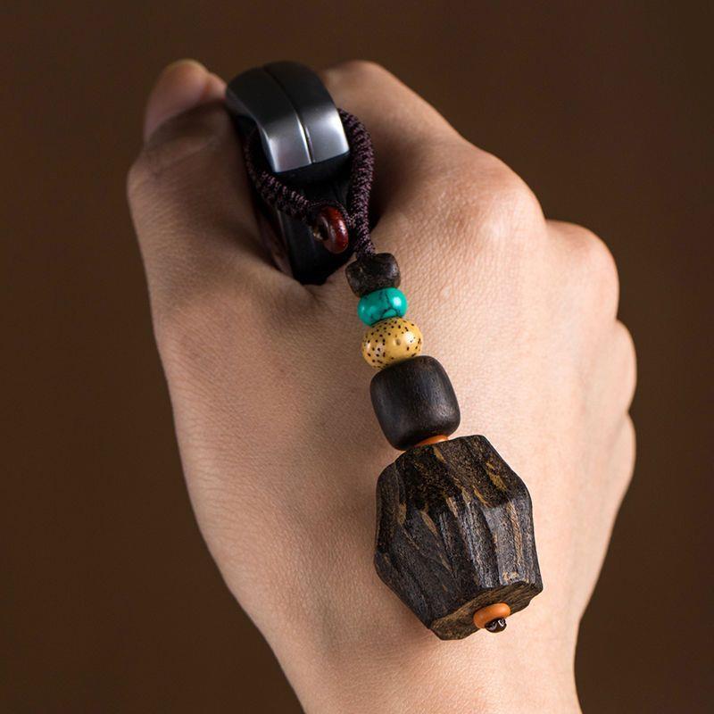 QLZ天然女达拉干沉香木汽车钥匙扣挂件男士工匙创意手挂绳钥链圈