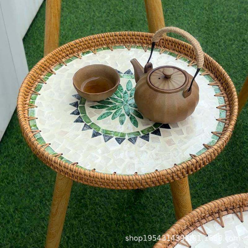 壳藤手茶工编织编多彩1tu80939小几家用轻奢贝收纳托盘沙发边几小