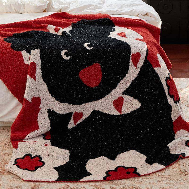 卡毯小通花狗边绒针织毛半毯沙发盖FYU毯披肩野餐户外毯米洛奇