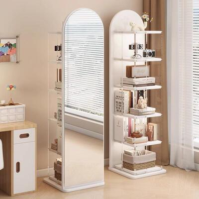 实木全身镜地镜家用卧室可旋转移一动落试FGG衣大镜子带书架体穿