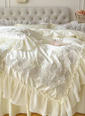 J6DA棉法式白色床裙床被上四F769TS78件套纯全棉公主风蕾款丝花边