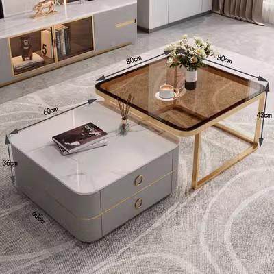 轻奢方形璃茶几岩板客玻厅家用简约无品牌/创代意小户型轻现可奢