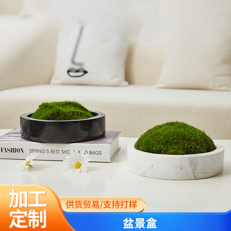 现代风格天然大理石花盆摆件民宿客厅办公室装饰品