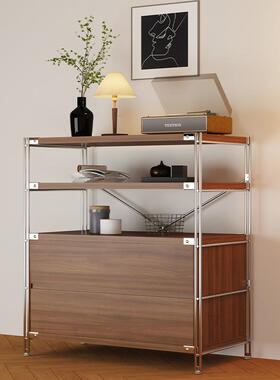 中古风置物架家用收纳示架餐边柜多能功柜客厅DYW落地杂志置展物