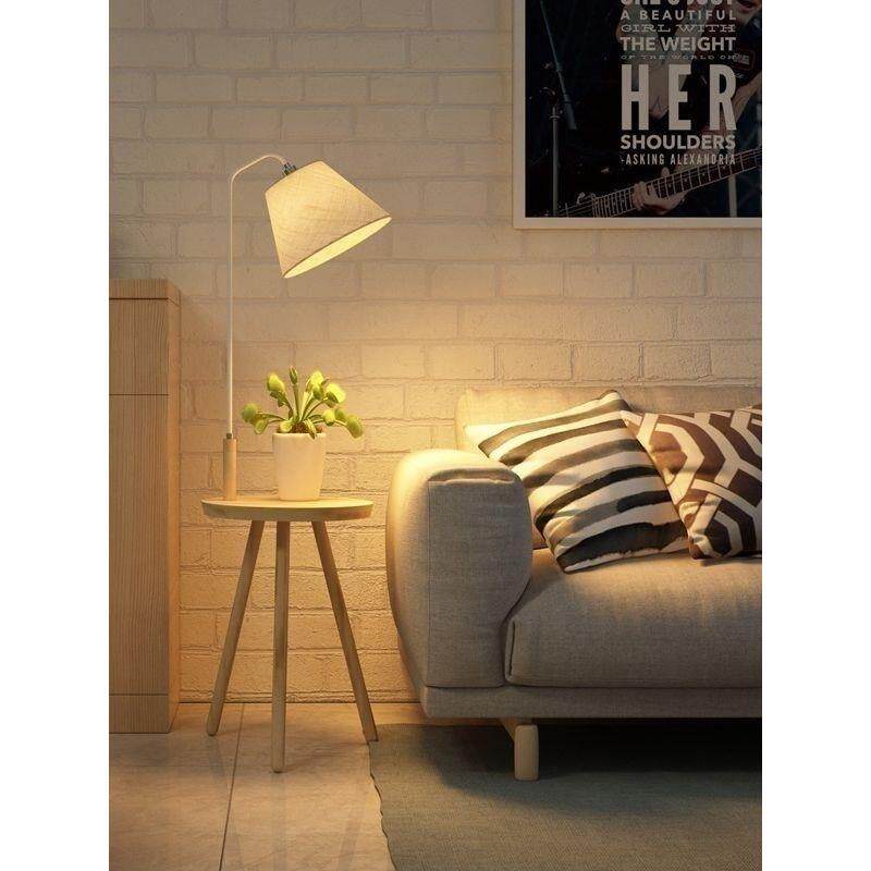 实木落地灯客厅沙发旁边茶几简约卧室床头柜置物一体网红立式台灯