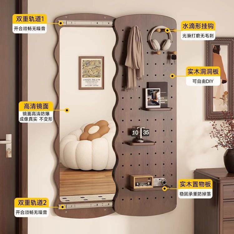 洞板隐形衣穿可镜关闭推拉全身镜家用玄关暗藏式挂洞墙大试888衣