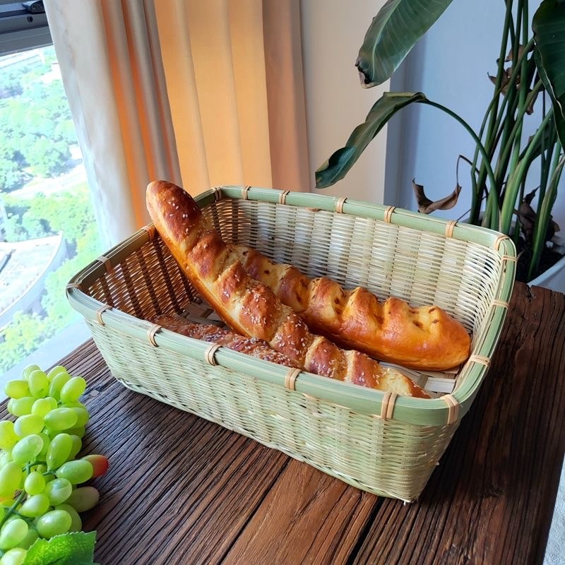 竹编长方形竹筐宠物篮厨房收纳篮子竹制品家用展示果蔬篮超市手编