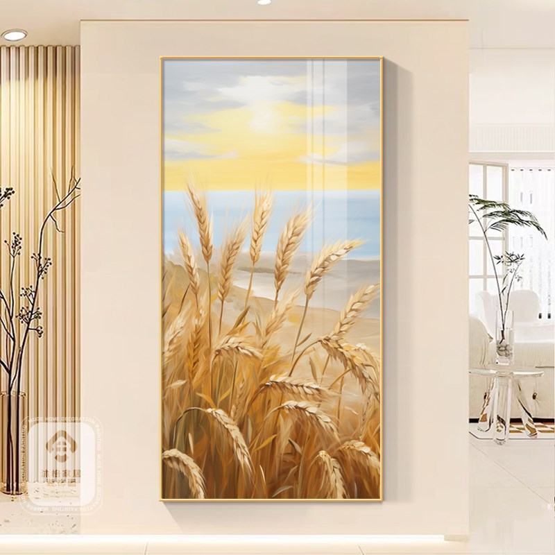 麦穗入户对门玄关装饰画走廊过道尽头壁画现代简约高级感西墙挂画